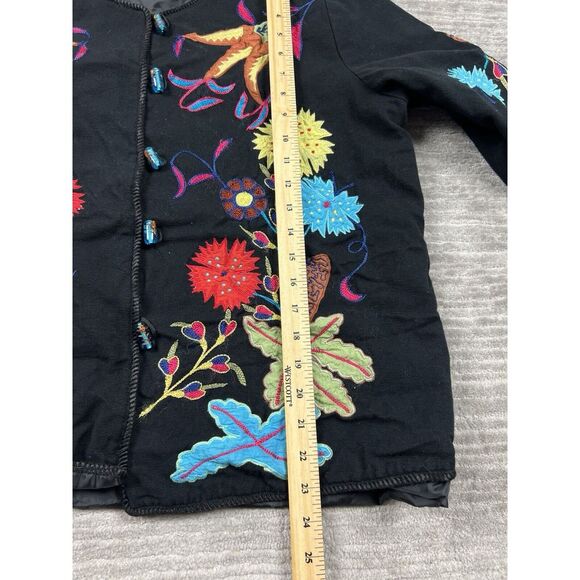 Alex Kim Jacket Womens‎ Large Black Floral Embroidered Cotton Art To Wear - Picture 5 of 12